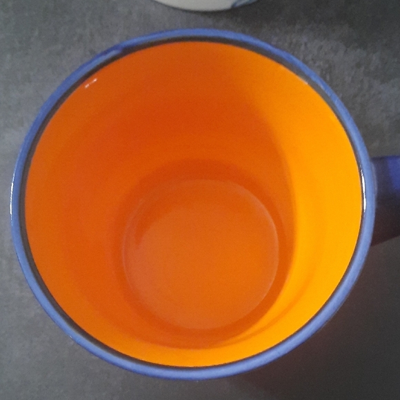4 Pc Blue and Orange Baum Cara Pattern Floral Ceramic Mugs - Picture 3 of 6